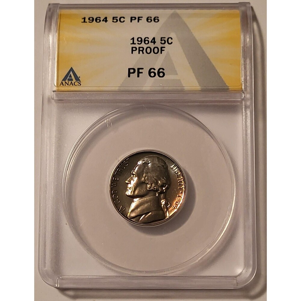 1964 Jefferson Nickel Proof PF66 ANACS Nice Toning